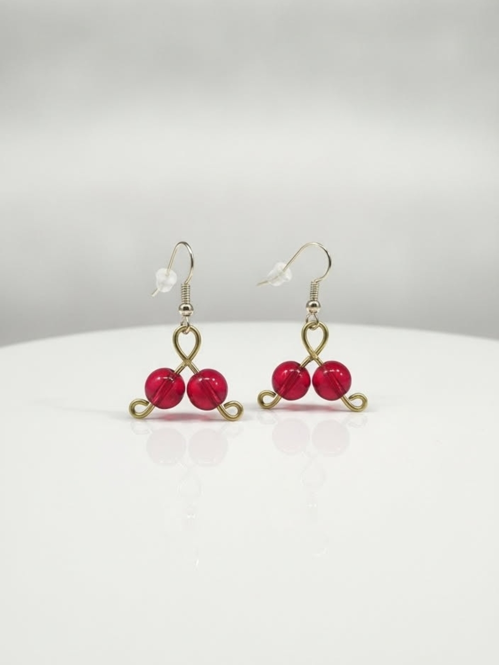 Red Bead Gold-Tone Wire Drop Earrings for Women